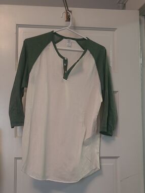 Alternative Green and White Raglan Alternative Apparel Henley